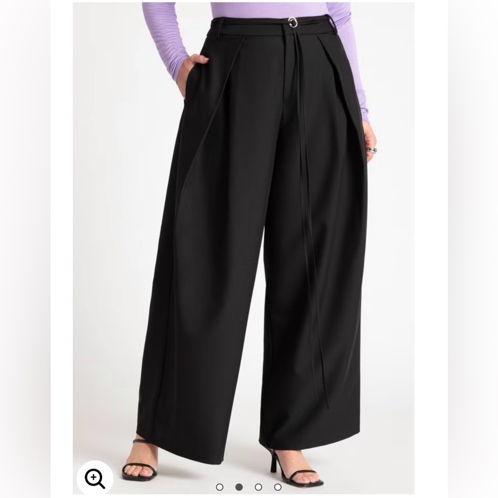 Eloquii Black Pleated Wide Leg Trouser with Long Belt - Size 16
